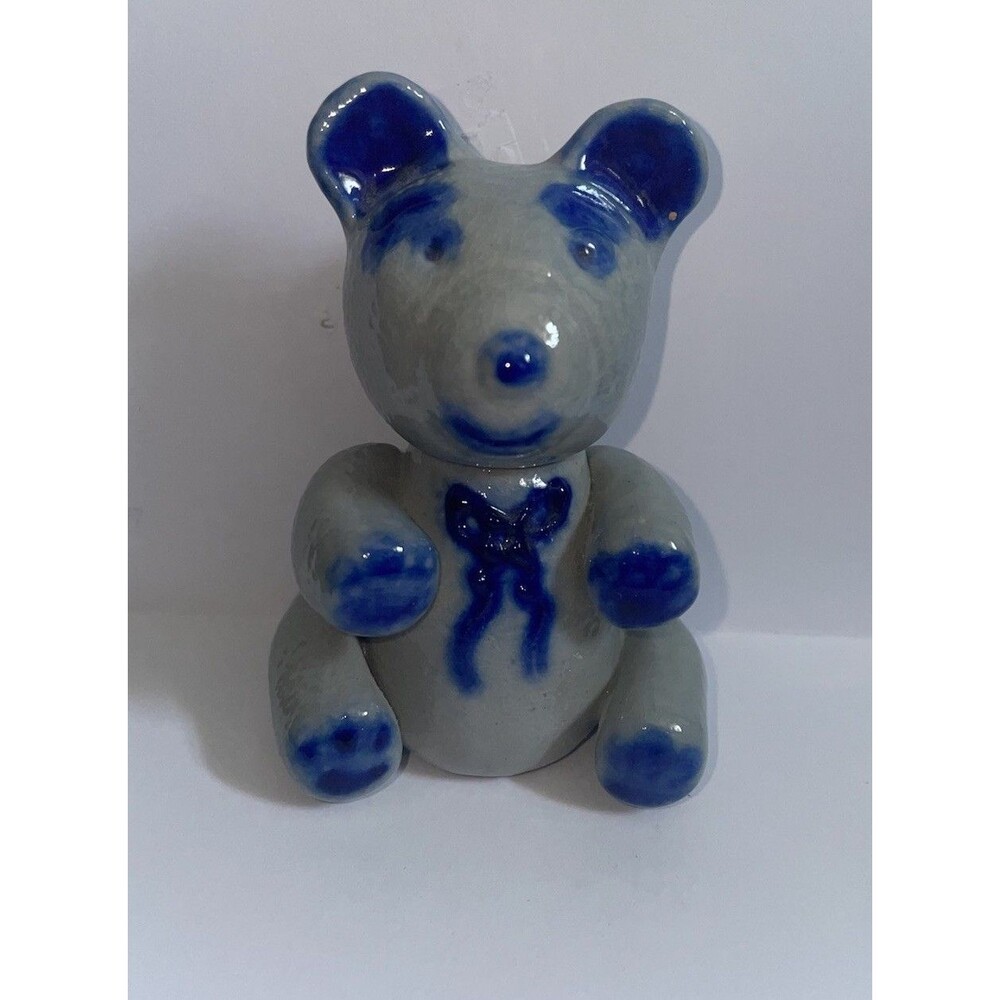 Vintage 1996 Eldreth Pottery Salt Glaze Teddy Bear Figurine 3.5"
